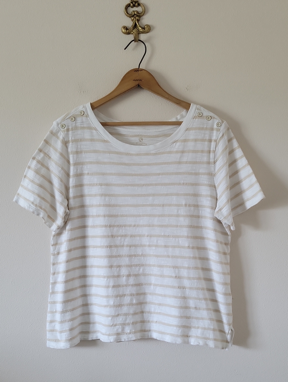 Spartina 449 White Tan Stripe Short Sleeve Tee Size XL